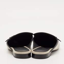 Hermes White/Black Canvas and Leather Groupie Mules Size 39