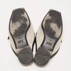 Hermes White/Black Canvas and Leather Groupie Mules Size 39