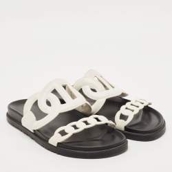 Hermes White Leather Extra Flat Sandals Size 38.5