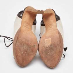Hermes Off White/Brown Canvas and Leather Platform Booties Size 37