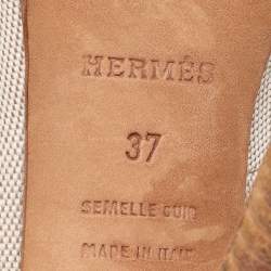 Hermes Off White/Brown Canvas and Leather Platform Booties Size 37