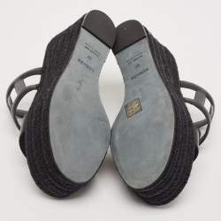 Pre Owned Hermès Black Leather Ithea 30 Espadrille Platform Sandals Size 37