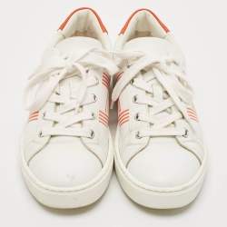 Hermes White/Orange Leather Avantage Sneakers Size 38