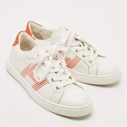 Hermes White/Orange Leather Avantage Sneakers Size 38