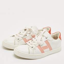 Hermes White/Orange Leather Avantage Sneakers Size 38