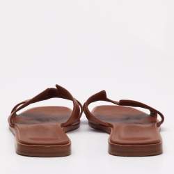 مملوكة مسبقًا Hermes Brown Leather Oran Flat Slides Size  38