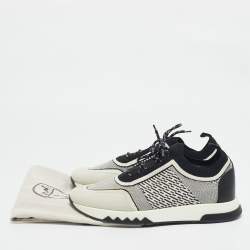 Hermes Grey/Black Knit Fabric and Suede C-addict Lace Up Sneakers Size 39