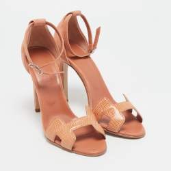 Hermes Orange Lizard and Suede Premiere Ankle Strap Sandals Size 38.5