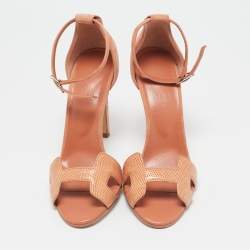 Hermes Orange Lizard and Suede Premiere Ankle Strap Sandals Size 38.5