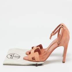 Hermes Orange Lizard and Suede Premiere Ankle Strap Sandals Size 38.5