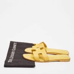 Hermes Yellow Leather Oran Flat Slides Size 38.5