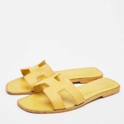 Hermes Yellow Leather Oran Flat Slides Size 38.5