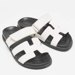 Hermes White Leather Chypre Sandals Size 36