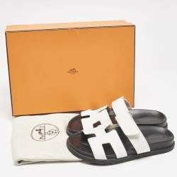 Hermes White Leather Chypre Sandals Size 36