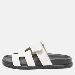 Hermes White Leather Chypre Sandals Size 36