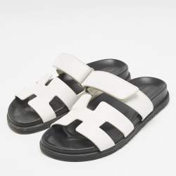 Hermes White Leather Chypre Sandals Size 36