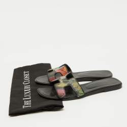 Hermes Multicolor Modernisme Tropical Print Canvas Oran Flat Slide Sandals Size 38.5