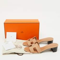 Hermes Beige Suede Crystal Embellished Oasis Slide Sandals Size 39.5