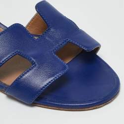 Hermes Blue Leather Oasis Sandals Size 39