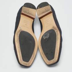 Hermes Navy Blue/Brown Denim and Leather Ballet Flats Size 38
