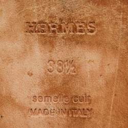 Pre Owned Hermes Brown Leather Oran Flat Slide Sandals Size 38.5