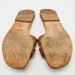 Pre Owned Hermes Brown Leather Oran Flat Slide Sandals Size 38.5