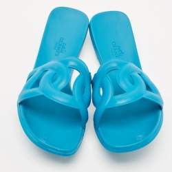 Hermes Blue Rubber Aloha Flat Slides Size 40