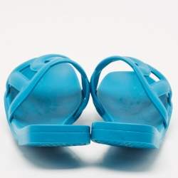 Hermes Blue Rubber Aloha Flat Slides Size 40