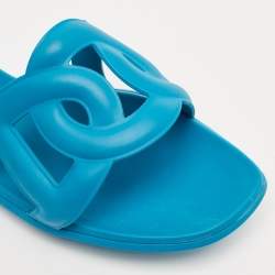 Hermes Blue Rubber Aloha Flat Slides Size 40