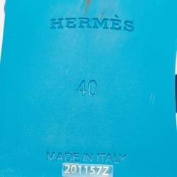 Hermes Blue Rubber Aloha Flat Slides Size 40