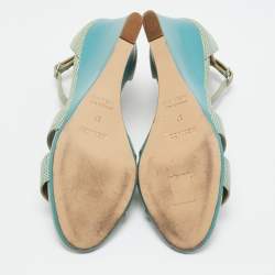 Pre Owned Hermes Green Lizard Leather Legend Wedge Ankle Strap Sandals Size 37