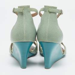 Pre Owned Hermes Green Lizard Leather Legend Wedge Ankle Strap Sandals Size 37