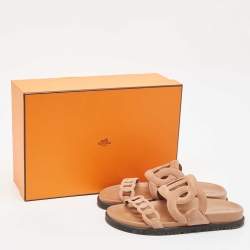 Pre Owned Hermes Beige Suede Extra Flat Sandals Size 36