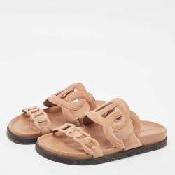 Pre Owned Hermes Beige Suede Extra Flat Sandals Size 36