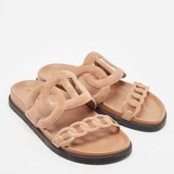 Pre Owned Hermes Beige Suede Extra Flat Sandals Size 36