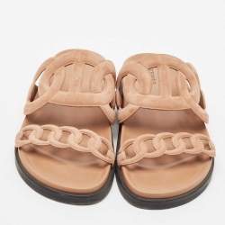Pre Owned Hermes Beige Suede Extra Flat Sandals Size 36