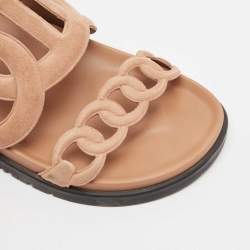 Pre Owned Hermes Beige Suede Extra Flat Sandals Size 36