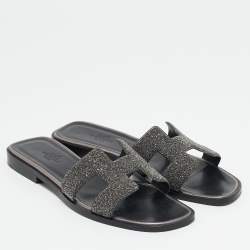 Pre Owned صندل فلات هيرمس أوران غليتر وسويدي بيج مقاس 39