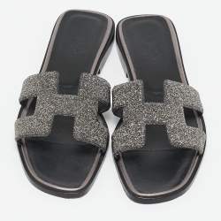 Pre Owned صندل فلات هيرمس أوران غليتر وسويدي بيج مقاس 39