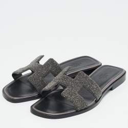 Pre Owned صندل فلات هيرمس أوران غليتر وسويدي بيج مقاس 39