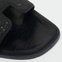 مملوكة مسبقًا Hermes Black Glitter Oran Flat Sandals Size 36.5