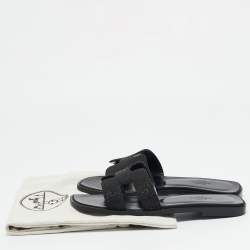 مملوكة مسبقًا Hermes Black Glitter Oran Flat Sandals Size 36.5
