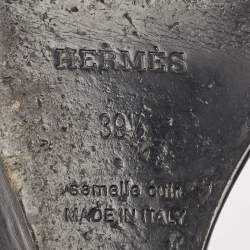 Hermes Black Leather Legend Ankle Strap Wedge Sandals Size 39.5