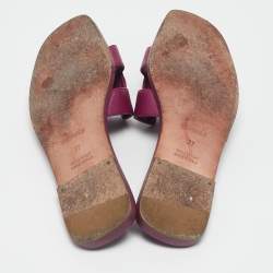 Pre Owned Hermès Purple Leather Oran Flat Sandals Size 37