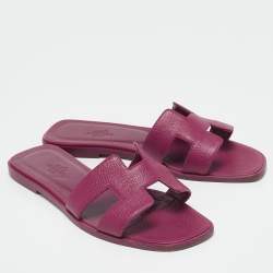 Pre Owned Hermès Purple Leather Oran Flat Sandals Size 37
