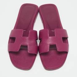 Pre Owned Hermès Purple Leather Oran Flat Sandals Size 37