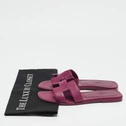 Pre Owned Hermès Purple Leather Oran Flat Sandals Size 37