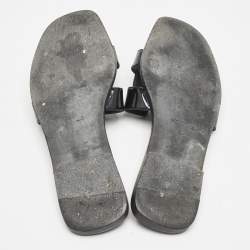 Pre Owned Hermès Black Patent Leather Oran Flat Slides Size 37