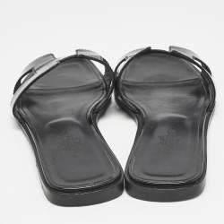 Pre Owned Hermès Black Patent Leather Oran Flat Slides Size 37