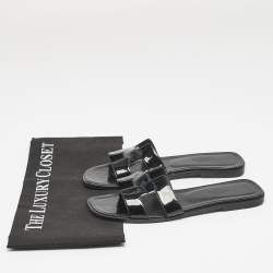 Pre Owned Hermès Black Patent Leather Oran Flat Slides Size 37